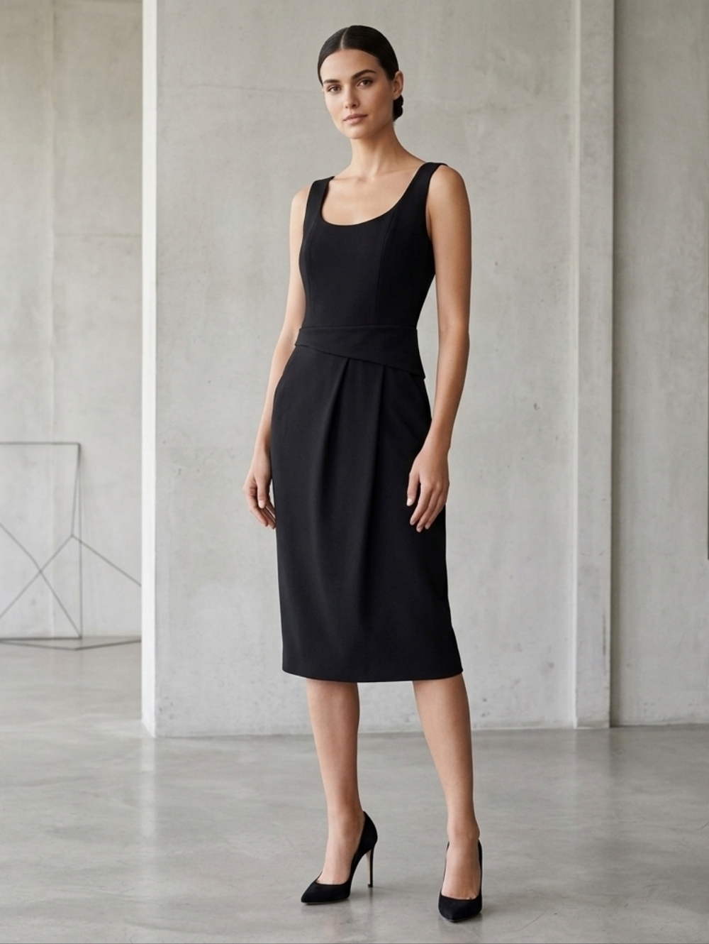 Akris Punto Black Scoop Neck Sleeveless Sheath Midi Dress